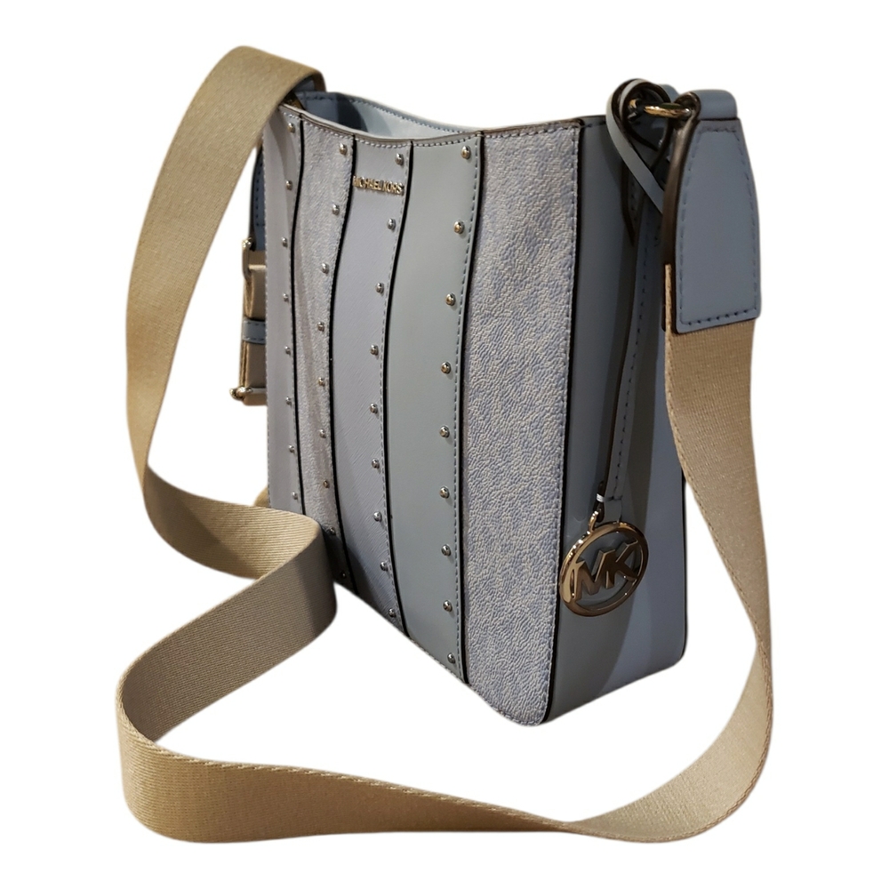 NWT! Michael Kors Light Blue Crossbody Bag w/ Silver Studs (Retail $498) - Picture 2 of 5
